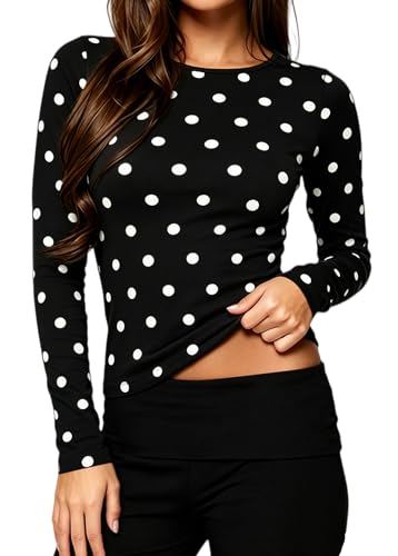 Seyumixi Polka Dot Top for Women Y2K Long Sleeve Crop Tops Tee
